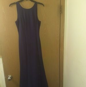 Long Navy Backless Prom Dress